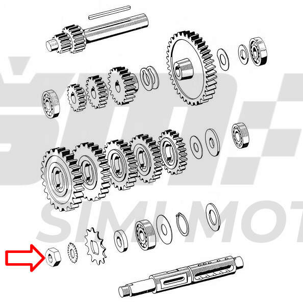 Nut front sprocket tomos apn m14x1 mm right thread